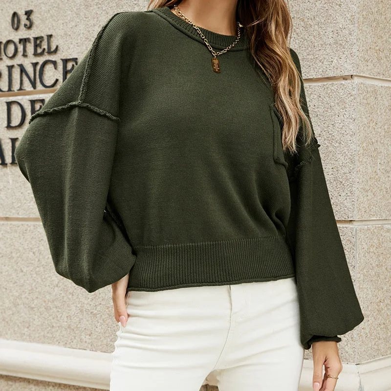 2022 Autumn And Winter Style Women Knitwear Round Neck Pullover Solid Color Reverse Set Sweater For