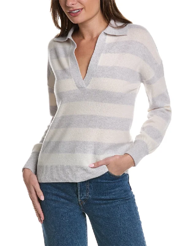 Forte Cashmere Striped Cashmere Polo Sweater