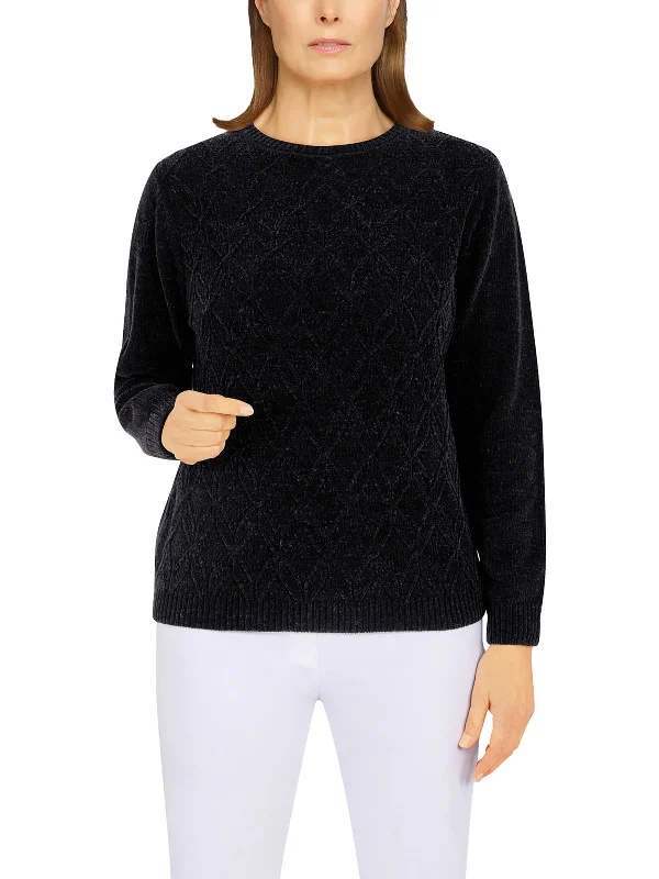 Womens Long Sleeve Cable Stitch Crewneck Sweater