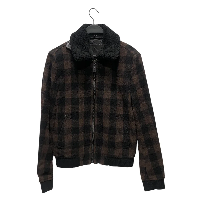 COACH/Jacket/XS/Plaid/Wool/BRW/PLAID FUR COLLAR JACKET