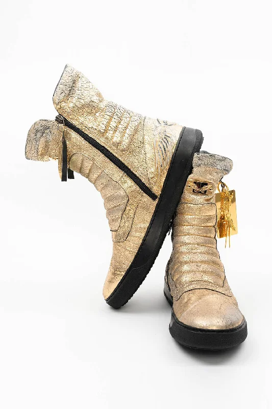 MENS HIGH TOP BIKER SHOES IN CRACKLED GOLD