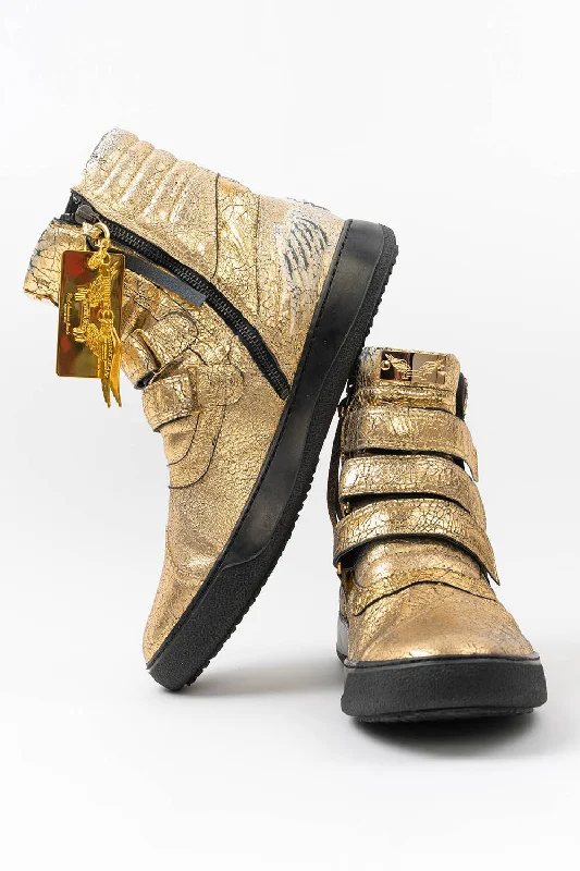 MENS HIGH TOP VELCRO  SHOES IN CRACKLED GOLD