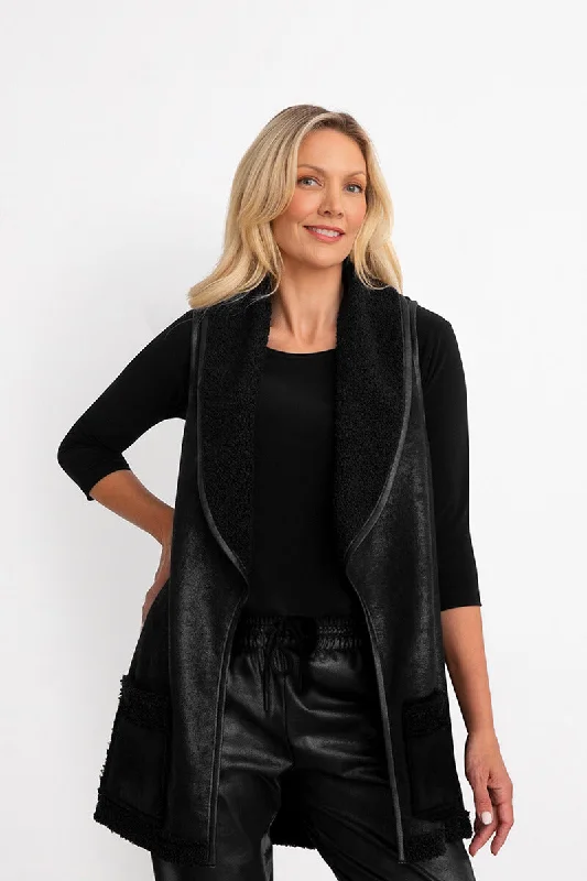 Boucle Shearling Faux Leather Vest | Black