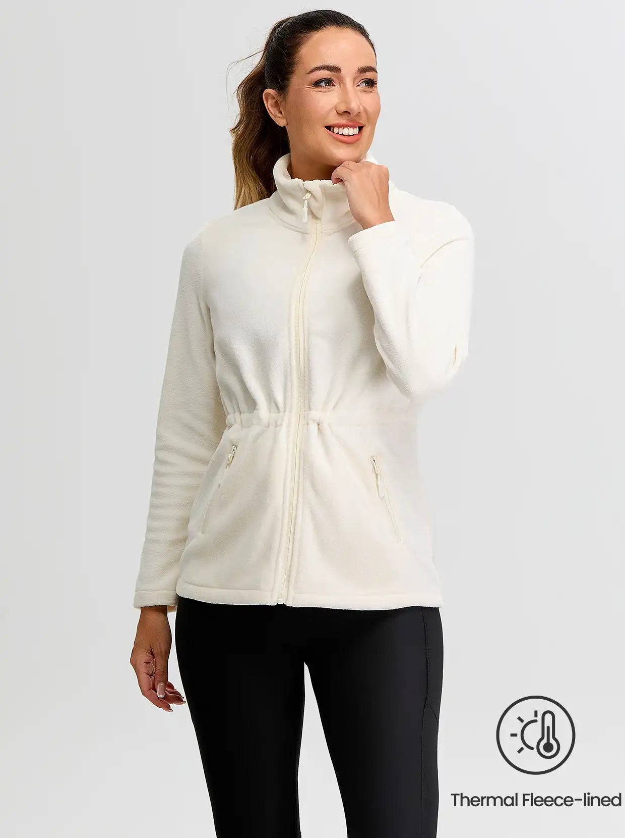 Ladies Apricot Full-zip Fleece Jackets with Cinched Waist