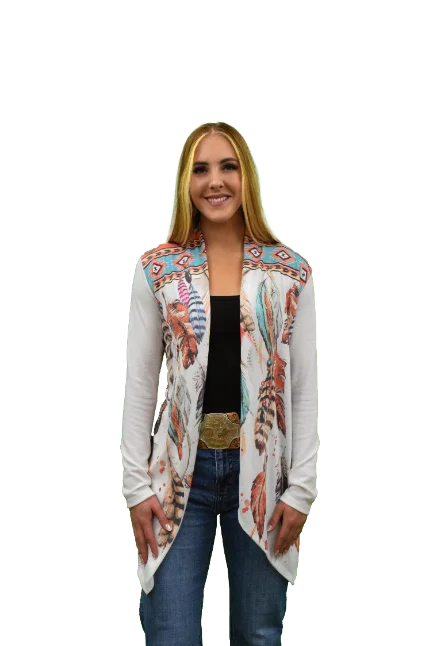 Liberty Wear Collection Cardigan: Vibrant Feathers