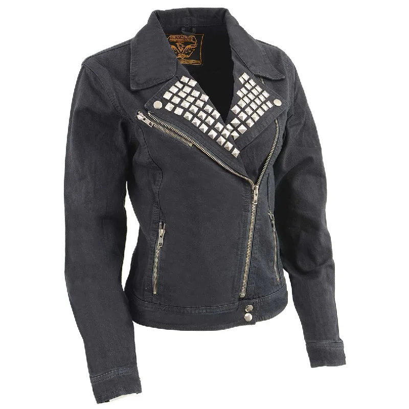 Milwaukee Leather MDL2000 Ladies Black Denim Jacket with Studded Spikes