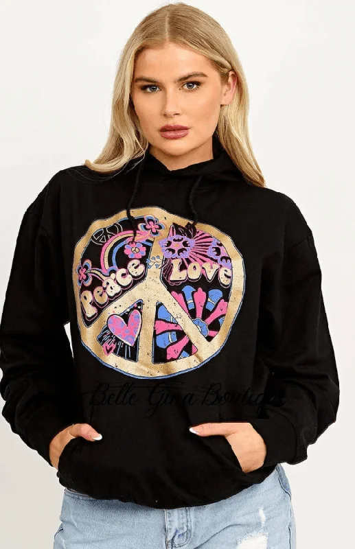 Nellie Peace Love Graphic Print Hoodie for women