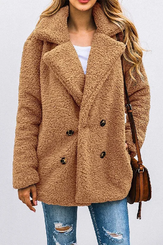 Lapel Buttons Front Faux Shearling Shaggy Oversized Coat Jacket