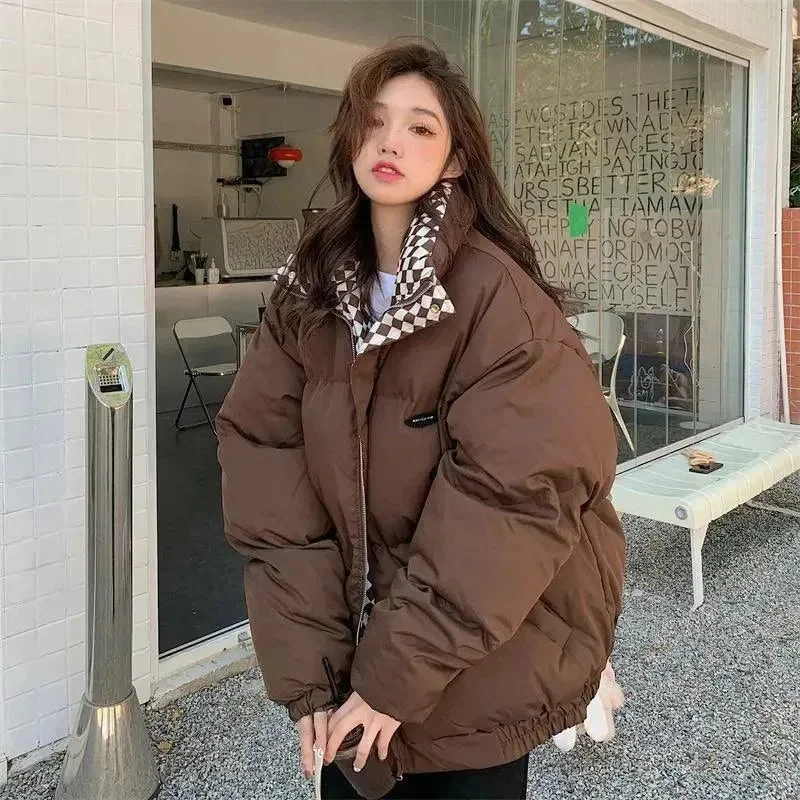 Women's Loose Checkerboard Down Cotton Jacket