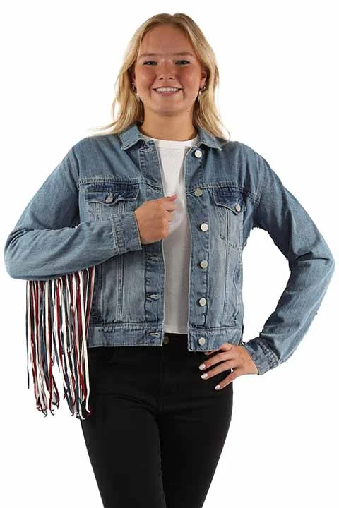 Women's Honey Creek Jacket Collection: Denim Fringe Red White Blue