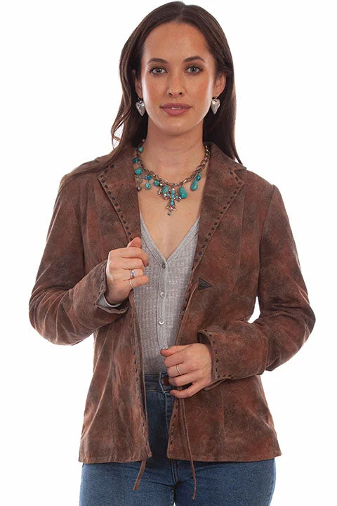 Women's Leather Jacket Collection: Scully Button Front Marbled Suede