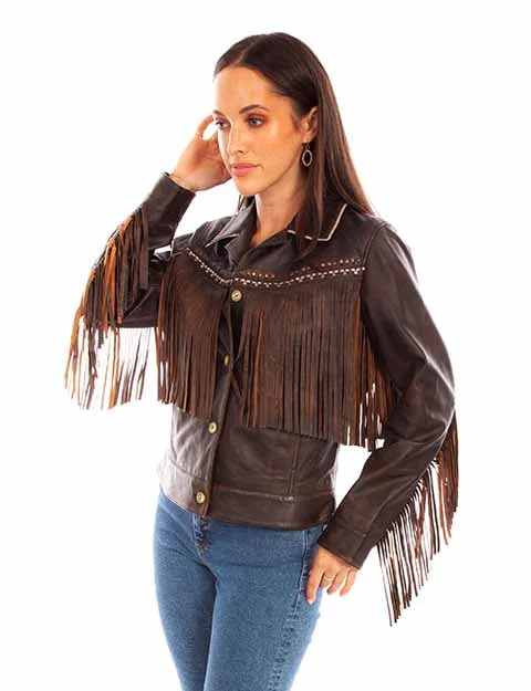 Women's Leather Jacket Collection: Scully Western Fringe Button Up