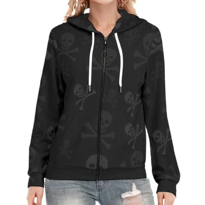 Women's Skull Crossbones Hoodie With Zipper