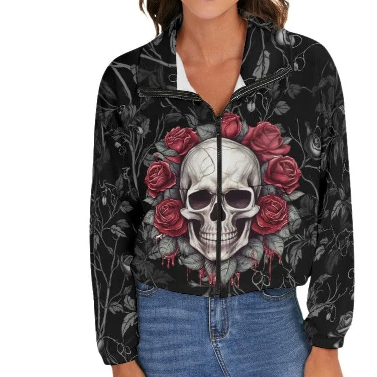 Women's Skull Red Roses Zip Jacket