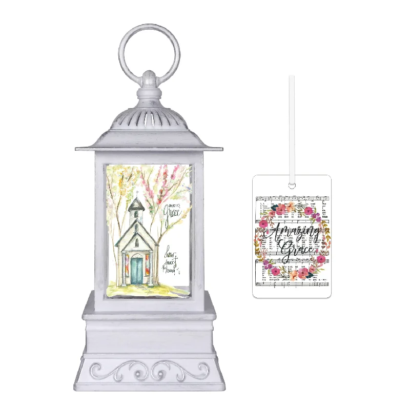 10.5" Amazing Grace Chapel Musical Sublimation Glitter Lantern - At Home by Mirabeau