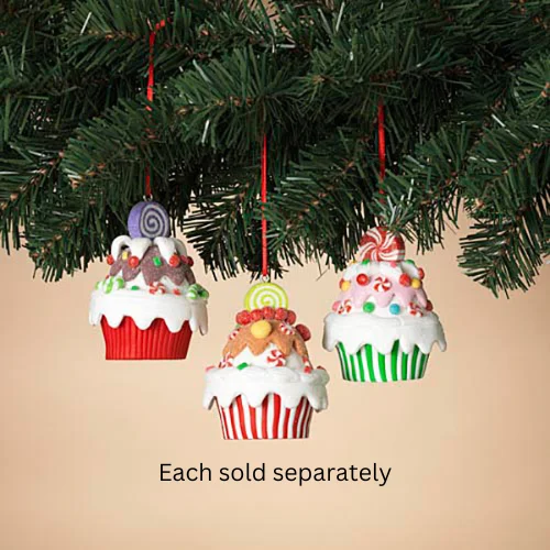 3.4" Clay Dough Holiday Cupcake Ornament