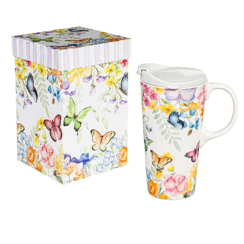 Cottage Meadows Ceramic Travel Cup, 17oz., with Gift Box