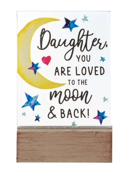 Daughter, You Are Loved to the Moon & Back Glass Block