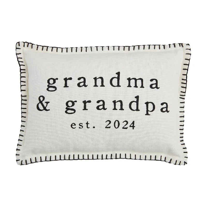 Grandma & Grandpa Est. 2024 Pillow Cotton Lumbar Pillow with Stitch Trim