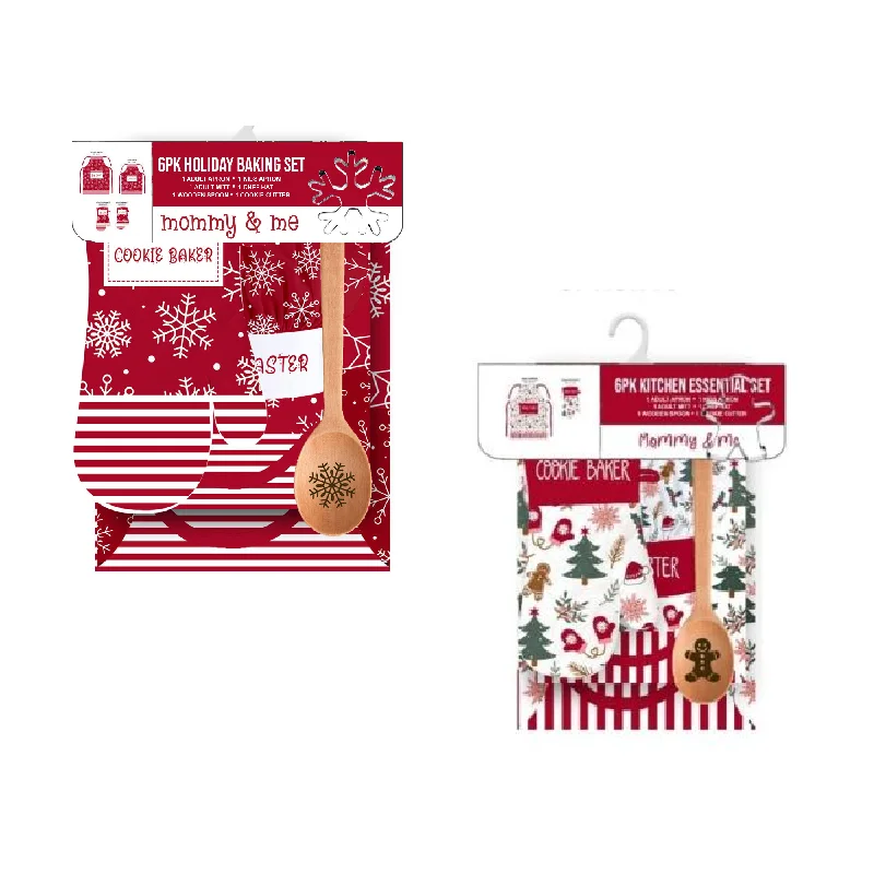 Holiday Kitchen Mommy & Me 6-Piece Baking Set Adult and Kid Apron, Chef Hat, and More