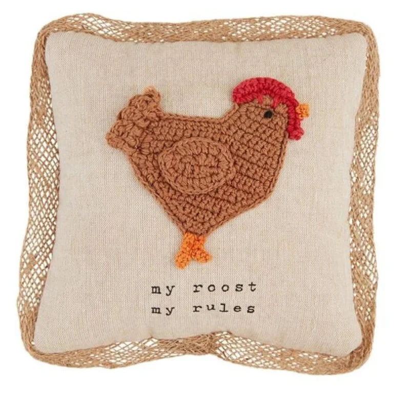 My Roost My Rules Rooster Crochet Pillow