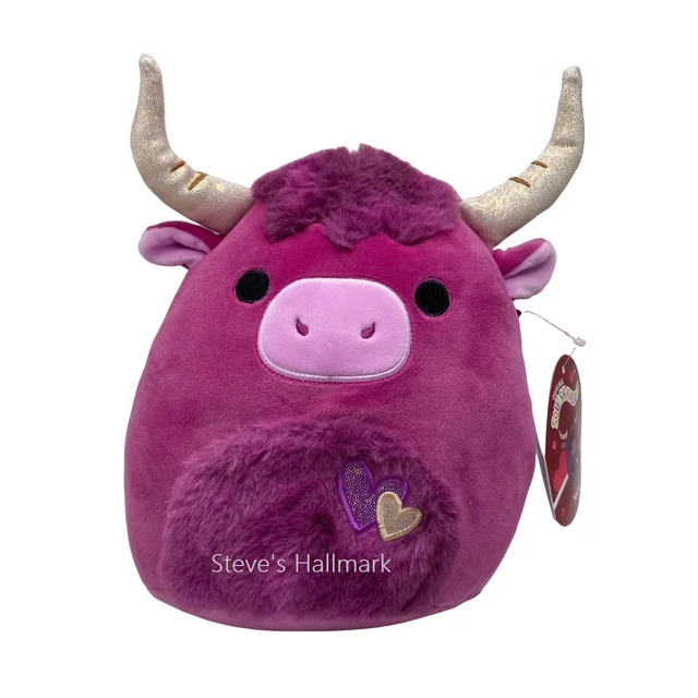 Valentine Squishmallow York the Plum Highland Cow with Jewel Tone Fuzzy Belly 8" Stuffed Plush by Kelly Toy