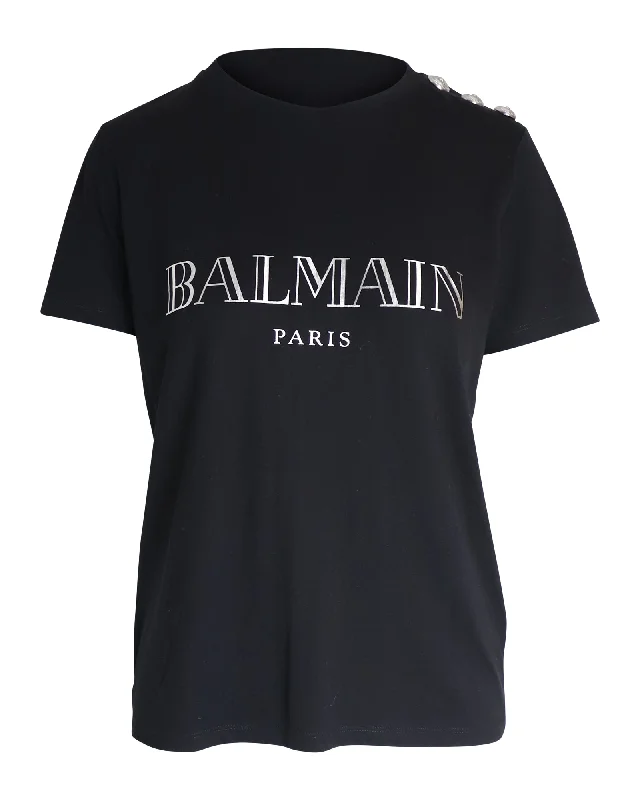 Balmain Graphic Print Crew Neck T-Shirt in Black Cotton