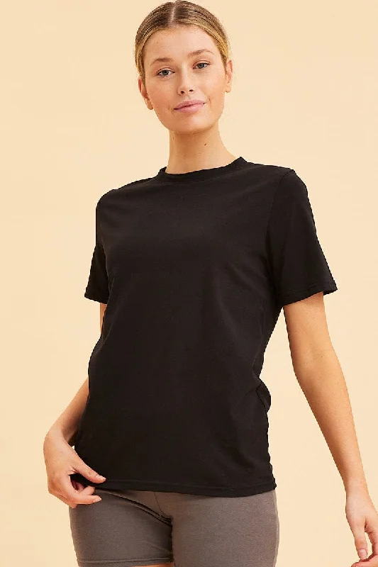 Black Cotton T-Shirt Crew Neck Regular Fit Cotton