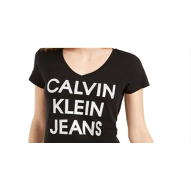 Calvin Klein Women's Jeans Stacked Logo T-Shirt Black Size X-Large