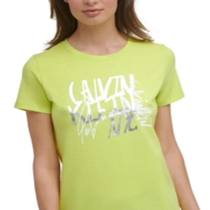 Calvin Klein Women's Performance Script Logo T-Shirt Green Size X-Large