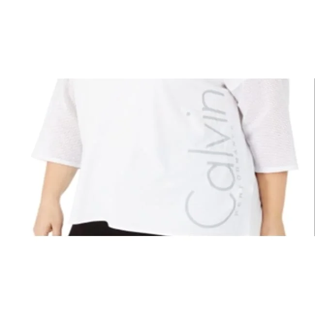 Calvin Klein Women's Plus Dolman Sleeve Logo T-Shirt -White Size Xl