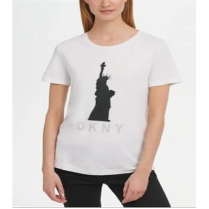 DKNY Women's Lady Liberty Crewneck Graphic Logo T-Shirt White Size Small