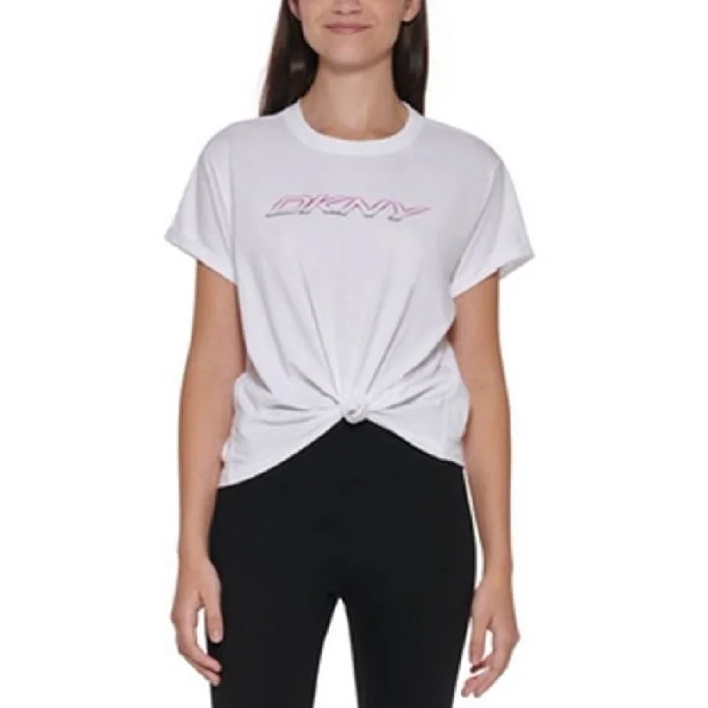 Dkny Women's Logo Knotted Cotton T-Shirt White Size X-Large