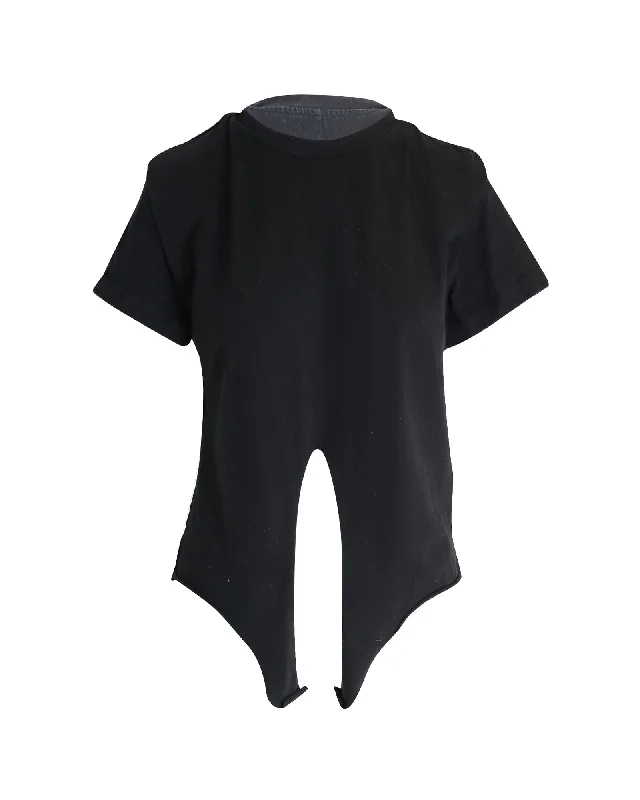 Isabel Marant Padded Shoulder Knotted T-Shirt in Black Cotton