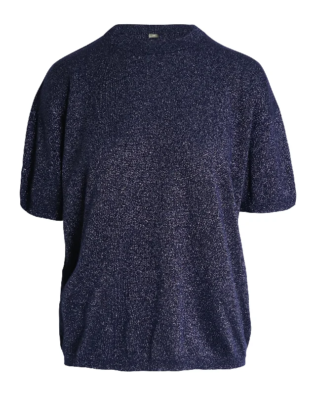 Joseph Metallic Crewneck T-shirt in Navy Blue Cashmere