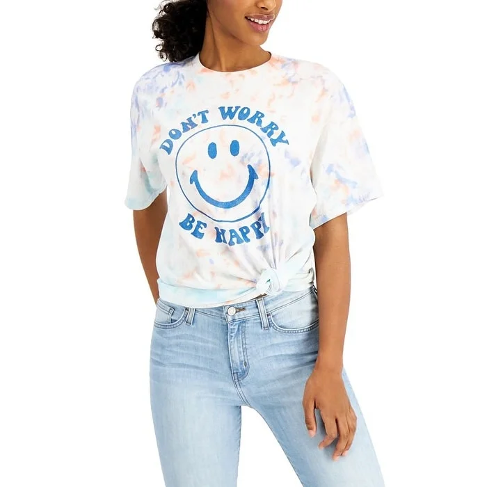 Junk Food Women's Don T Worry Be Happy Tie Dye Graphic T-Shirt Blue Size X-Small