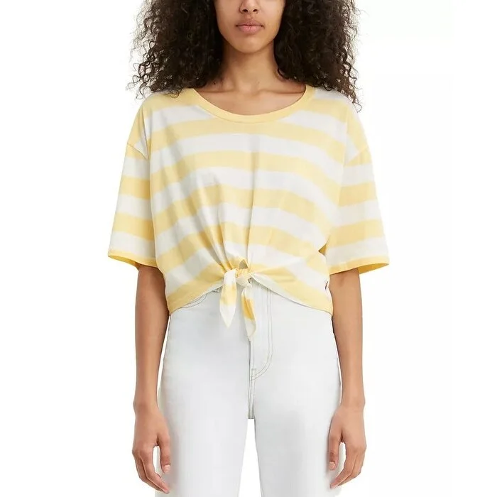 Levi's Women's Fiona Cotton Striped Tie Front T-Shirt Yellow Size X-Large