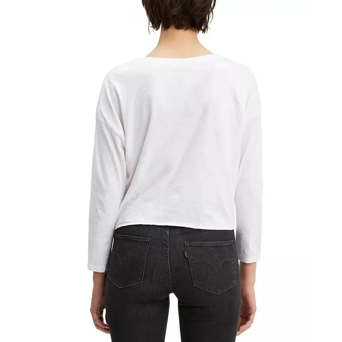 Levi's Women's Tie-Front Long-Sleeve Cotton T-Shirt White Size Large