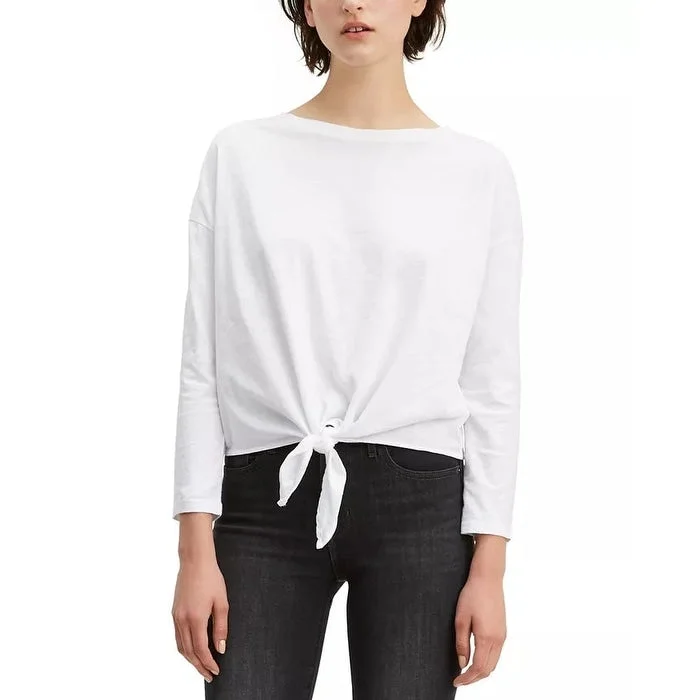 Levi's Women's Tie Front Long Sleeve Cotton T-Shirt White Size Small