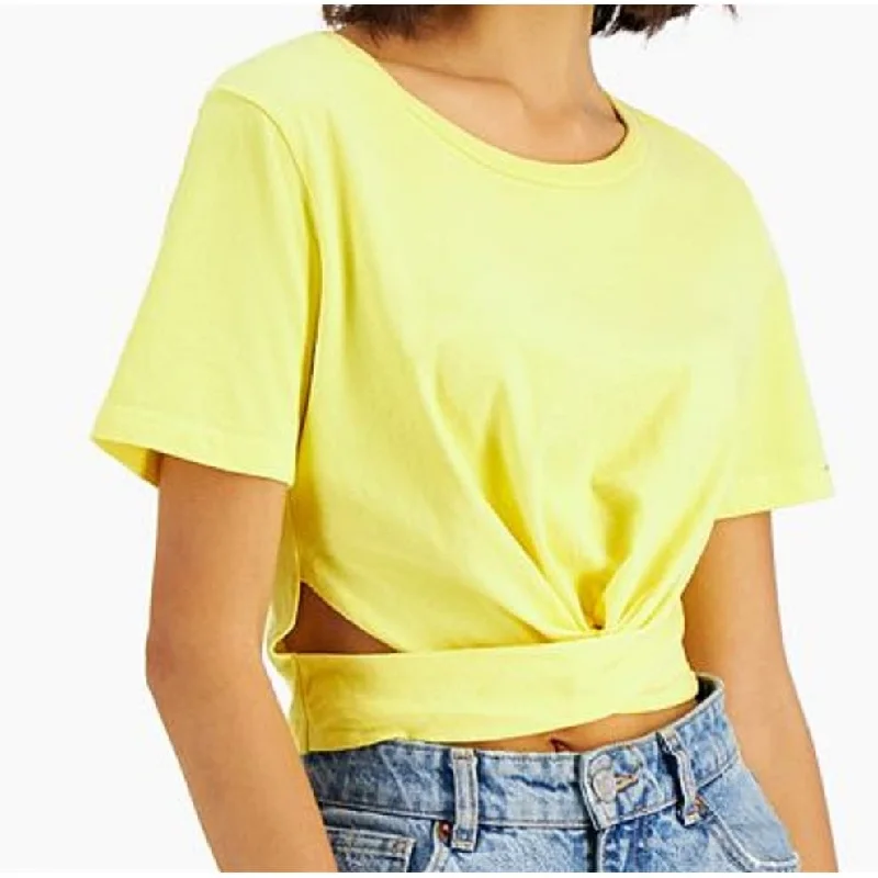 Lna Women's Side Scrunch Cutout T-Shirt Yellow Size X-Small