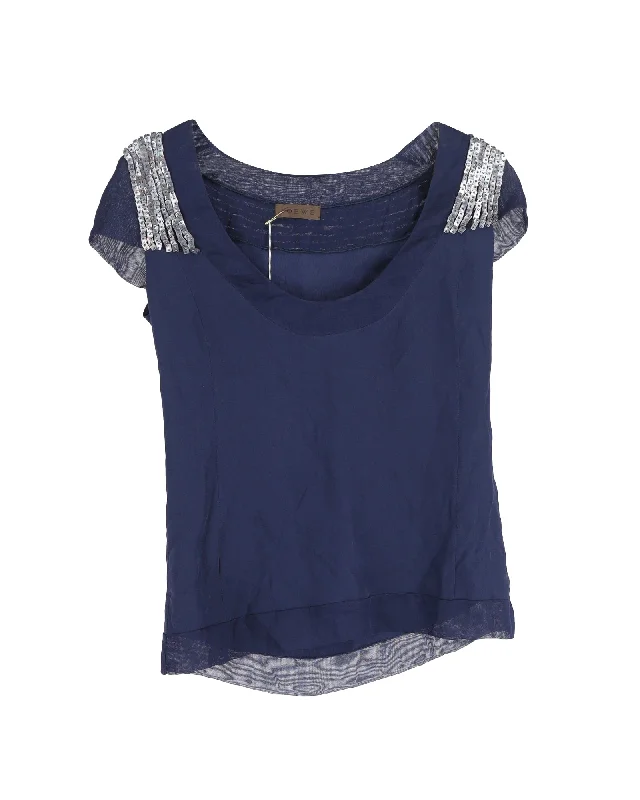 Loewe Embellished T-shirt in Blue Silk