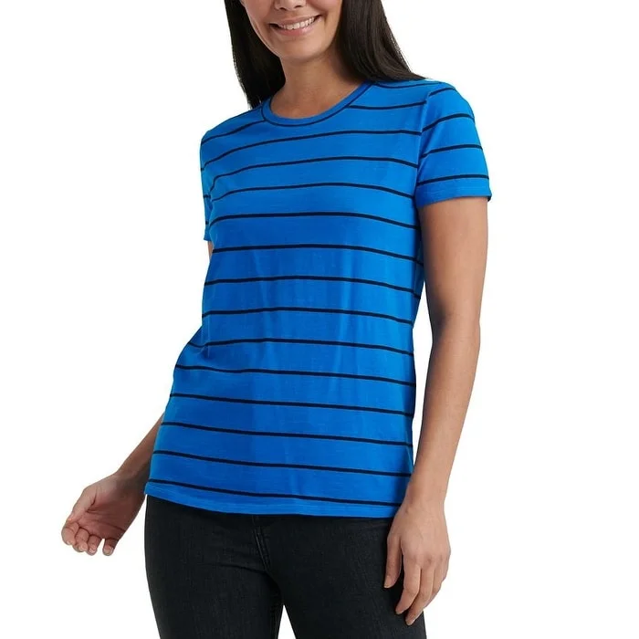 Lucky Brand Women's Crew Neck Striped T-Shirt Blue Size Large