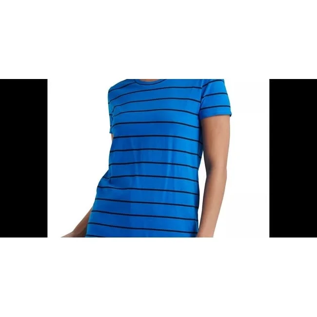 Lucky Brand Women's Crew Neck Striped T-Shirt Blue Size Small