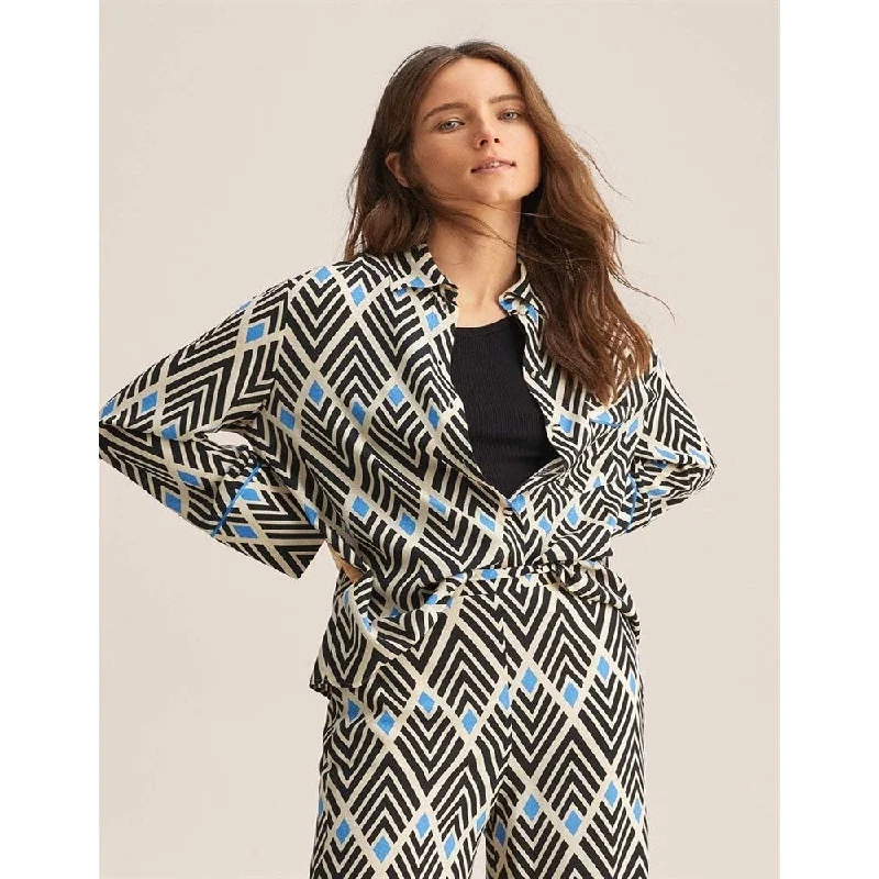 Mango Women's Geometric PrinT-Shirt Black Size 6