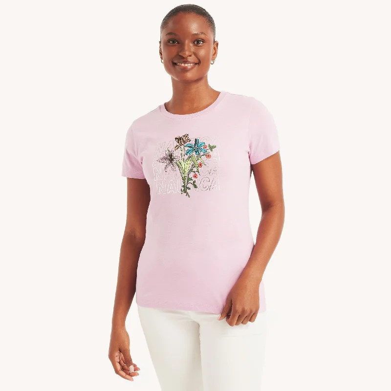 Nautica Womens Blooming Foil Floral Graphic T-Shirt