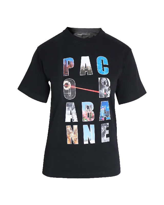 Paco Rabanne Logo Print T-shirt in Black Organic Cotton