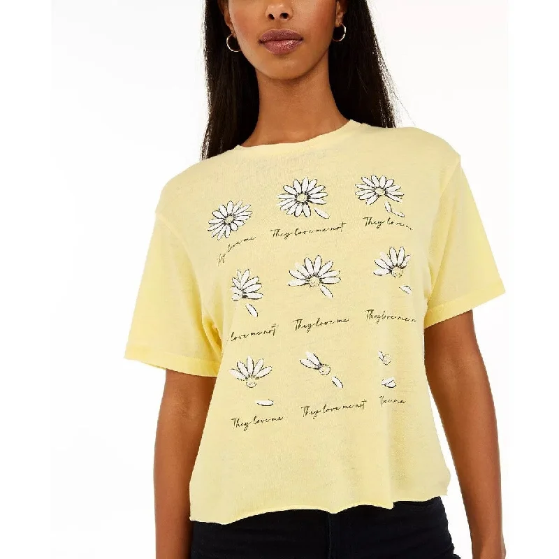 Rebellious One Juniors' Daisy Cropped Graphic T-Shirt Yellow Size X-Small