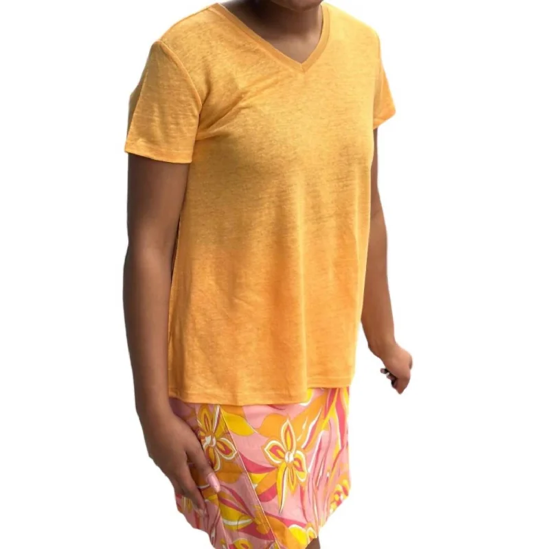 Retro Linen Blend T-Shirt In Yellow