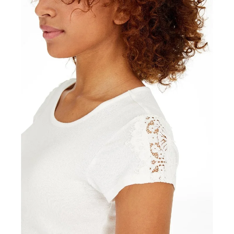 Self Esteem Junior's Lace Trim T-Shirt White Size X-Large