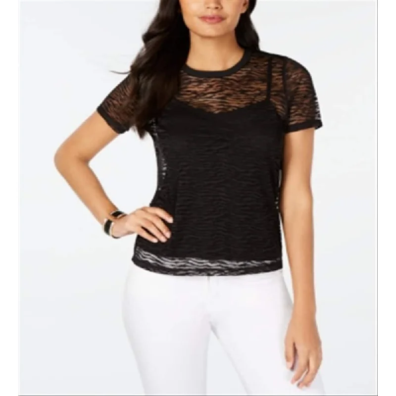 Thalia Sodi Women's Lace T-Shirt Black Size Xs